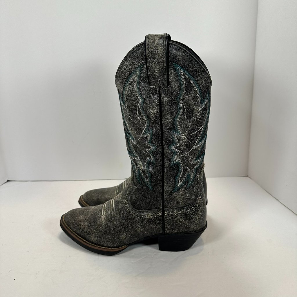 Justin Calimero Graphite Bomber Gray Blue Leather Western Cowboy Boots Size 5.5